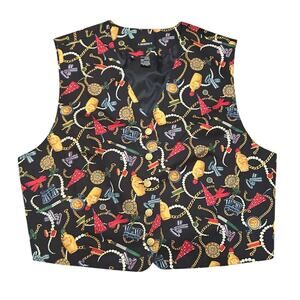 Liz Sport Vintage Vest Gold Buttons Pearls Gold Watch Fancy Jewelry Womens Sz 16